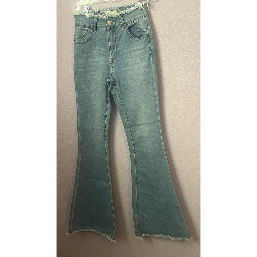 Litz By Uniq High Rise Raw Hem Flare Jeans Size 26 Boho